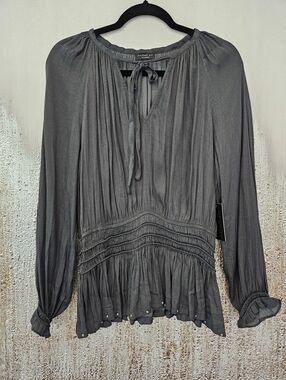 Current Air Black Long Sleeve Smocked Waist Blouse